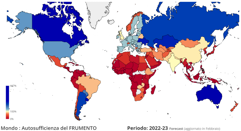 Mappa mondiale dell'autosufficienza di frumento