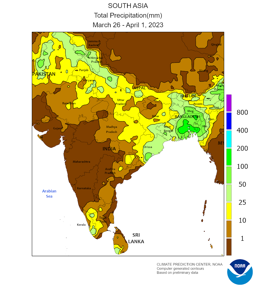 CLAL.Teseo.it – Precipitation trend in India (latest available week)